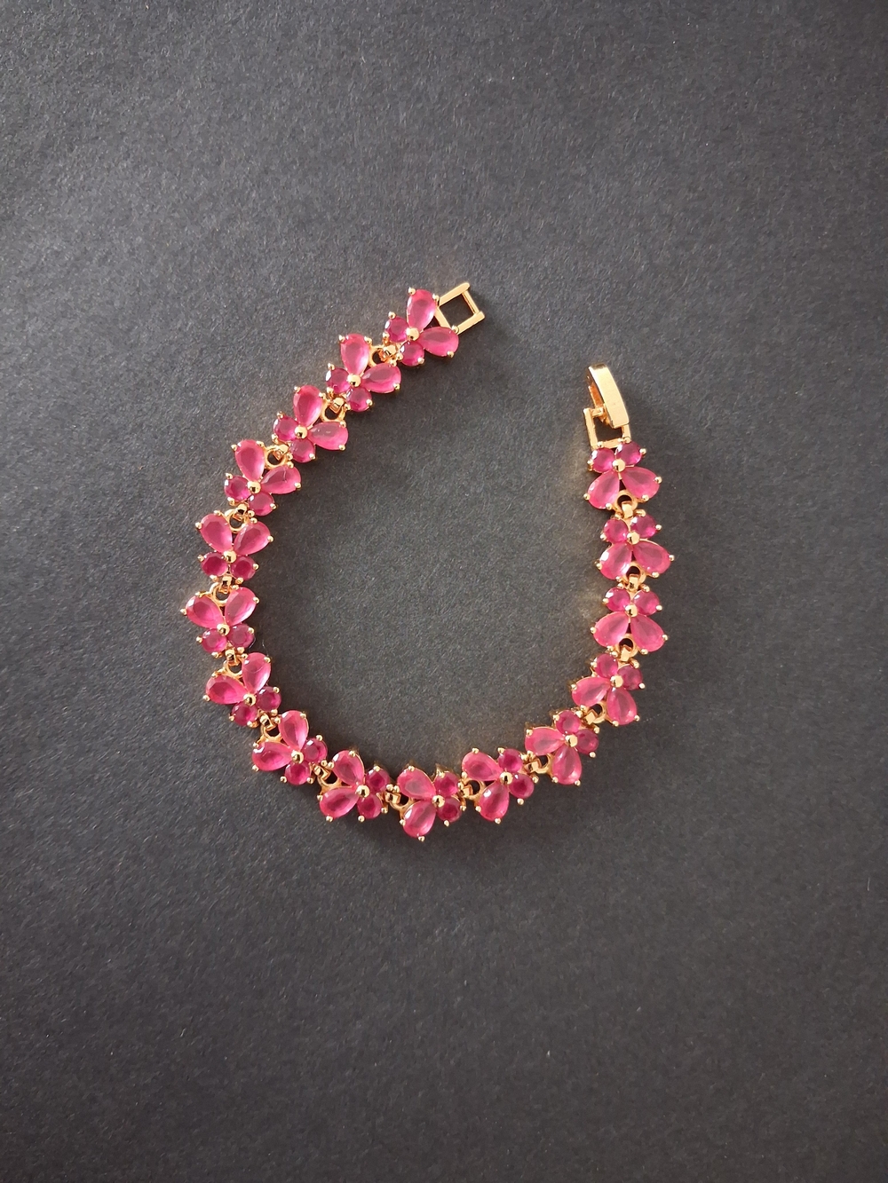 Gold-Tone Pink Floral Bracelet - Women Jewelry